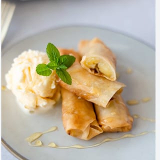 Fried Banana Spring Rolls with Ice Cream