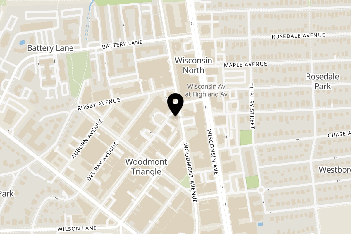 Map showing the location of Sala Thai Bethesda on 4828 Cordell Ave in Bethesda